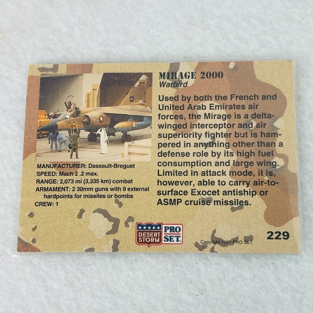 1991 Pro Set Desert Storm Mirage 2000 Warbird Military Asset Trading Card 229